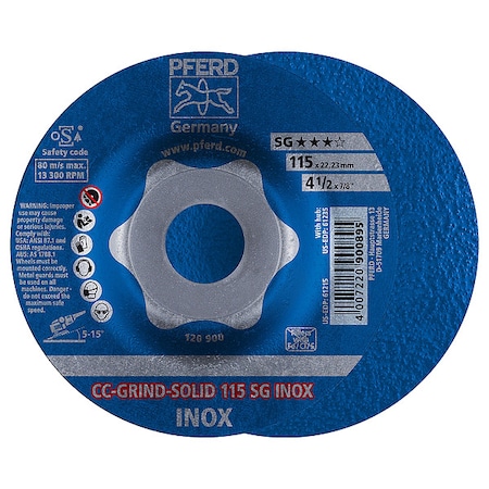 Depressed Center Grinding Wheel, Type 27, 4 1/2 in Dia, 0.125 in Thick, 7/8 in Arbor Hole Size MPN:61215