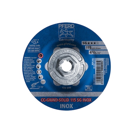 Depressed Center Grinding Wheel, Type 27, 4 1/2 in Dia, 0.125 in Thick, 5/8