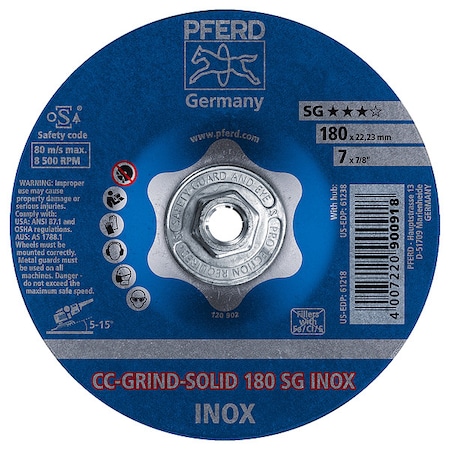 Depressed Center Grinding Wheel, Cutting and Grinding, 7 in Dia, 0.125 in Thick, Ceramic, 24 Grit MPN:61238