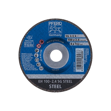 Abrasive Cut-Off Wheel, Type 27, 4 in Dia, 3/32 in Thick, 5/8 in Arbor Hole Size, Aluminum oxide A MPN:63102