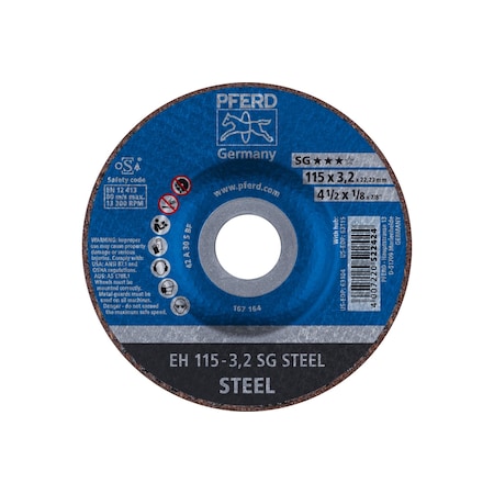 Abrasive Cut-Off Wheel, Type 27, 4-1/2 in Dia, 1/8 in Thick, 7/8 in Arbor Hole Size, 46 Grit MPN:63104