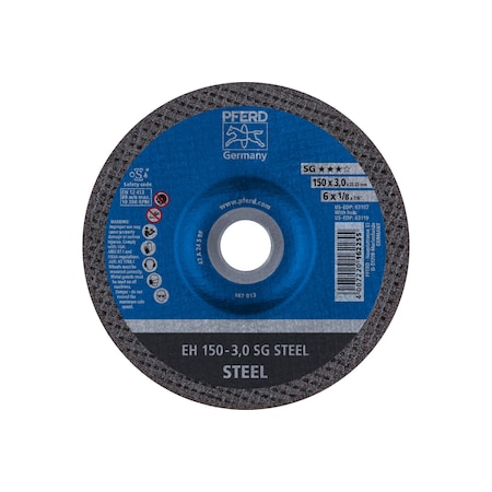 Abrasive Cut-Off Wheel, Type 27, 6 in Dia, 1/8 in Thick, 7/8 in Arbor Hole Size, Aluminum oxide A MPN:63107