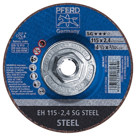 Abrasive Cut-Off Wheel, Type 27, 4-1/2 in Dia, 3/32 in Thick, 5/8 in-11 Arbor Hole Size, 46 Grit MPN:63114