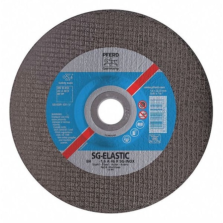 Depressed Center Cut-Off Wheel, Type 27, 4 1/2 in Dia, 0.045 in Thick, 7/8 in Arbor Hole Size MPN:63167