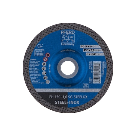 Abrasive Cut-Off Wheel, Type 27, 6 in Dia, 0.045 in Thick, 7/8 in Arbor Hole Size, Aluminum oxide A MPN:63169