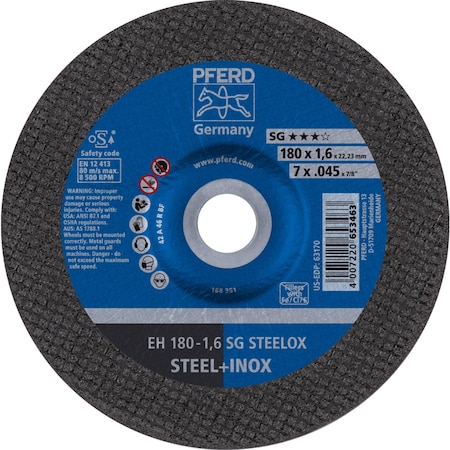 Abrasive Cut-Off Wheel, Type 27, 7 in Dia, 0.045 in Thick, 7/8 in Arbor Hole Size, Aluminum oxide A MPN:63170
