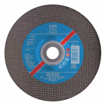 Depressed Center Cut-Off Wheel, Type 27, 4 1/2 in Dia, 0.045 in Thick, 7/8 in Arbor Hole Size MPN:63172
