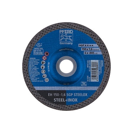 Abrasive Cut-Off Wheel, Type 27, 6 in Dia, 0.045 in Thick, 7/8 in Arbor Hole Size, Aluminum oxide A MPN:63174