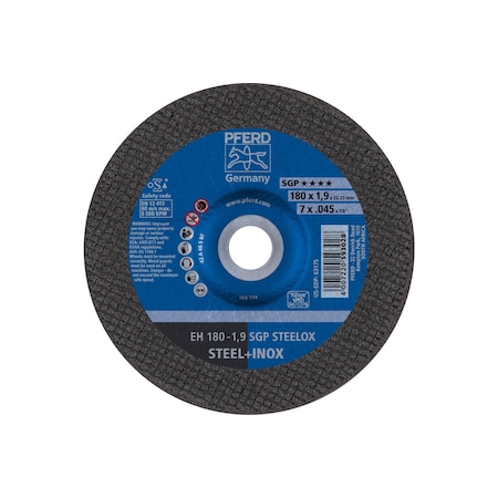 Abrasive Cut-Off Wheel, Type 27, 7 in Dia, 0.045 in Thick, 7/8 in Arbor Hole Size, Aluminum oxide A MPN:63175