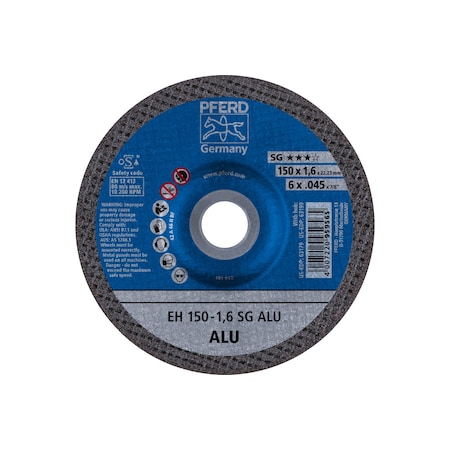 Abrasive Cut-Off Wheel, Type 27, 6 in Dia, 0.045 in Thick, 7/8 in Arbor Hole Size, Aluminum oxide A MPN:63179