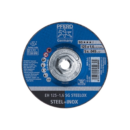 Abrasive Cut-Off Wheel, Type 27, 5 in Dia, 0.045 in Thick, 5/8 in-11 Arbor Hole Size, 46 Grit MPN:63188
