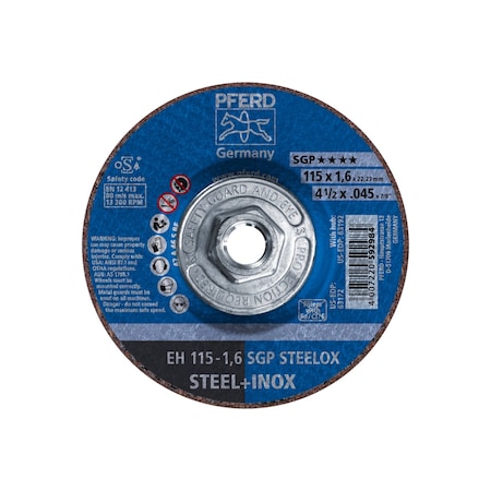 Abrasive Cut-Off Wheel, Type 27, 4-1/2 in Dia, 0.45 in Thick, 5/8 in-11 Arbor Hole Size, 46 Grit MPN:63192