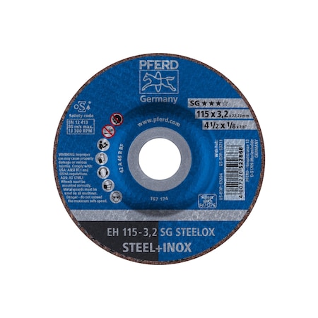 Abrasive Cut-Off Wheel, Type 27, 4-1/2 in Dia, 1/8 in Thick, 7/8 in Arbor Hole Size, 46 Grit MPN:63204