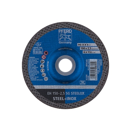 Abrasive Cut-Off Wheel, Type 27, 6 in Dia, 3/32 in Thick, 7/8 in Arbor Hole Size, Aluminum oxide A MPN:63208