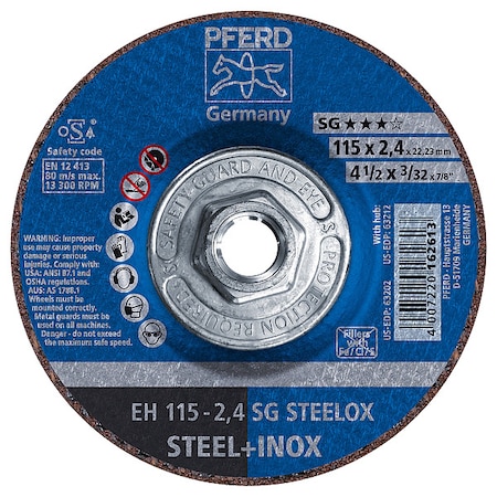 Abrasive Cut-Off Wheel, Type 27, 4-1/2 in Dia, 3/32 in Thick, 5/8 in-11 Arbor Hole Size, 46 Grit MPN:63212