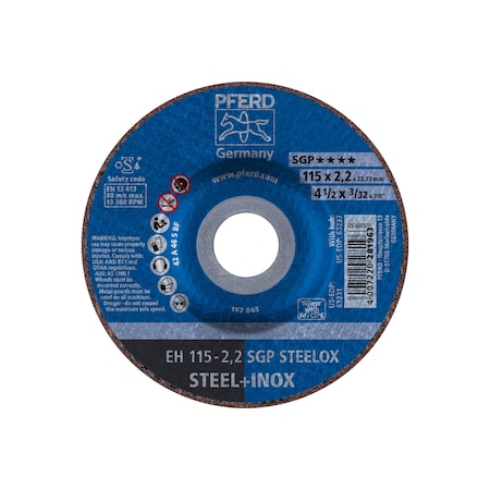 Abrasive Cut-Off Wheel, Type 27, 4-1/2 in Dia, 3/32 in Thick, 7/8 in Arbor Hole Size, 46 Grit MPN:63231