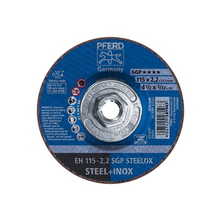 Abrasive Cut-Off Wheel, Type 27, 4-1/2 in Dia, 3/32 in Thick, 5/8 in-11 Arbor Hole Size, 46 Grit MPN:63237