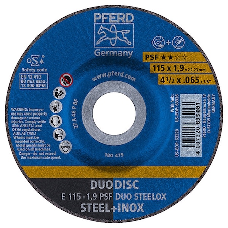 Duodisc Wheel, Psf Inox, 4-1/2