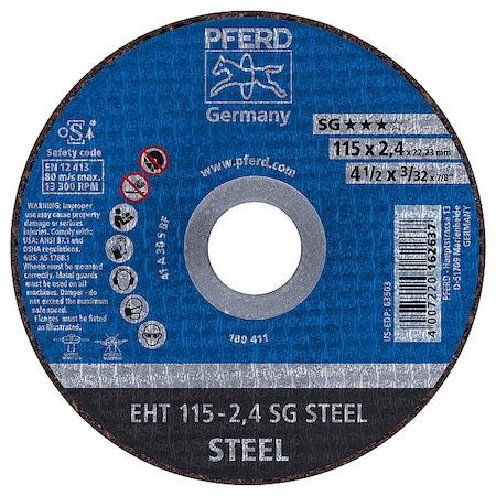 Abrasive Cut-Off Wheel, Type 1, 4-1/2 in Dia, 3/32 in Thick, 7/8 in Arbor Hole Size, 30 Grit MPN:63503