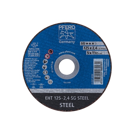 Abrasive Cut-Off Wheel, Type 1, 5 in Dia, 3/32 in Thick, 7/8 in Arbor Hole Size, Aluminum oxide A MPN:63505