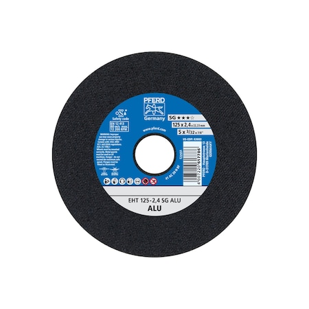 Abrasive Cut-Off Wheel, Type 1, 5 in Dia, 3/32 in Thick, 7/8 in Arbor Hole Size, Aluminum oxide A MPN:63603