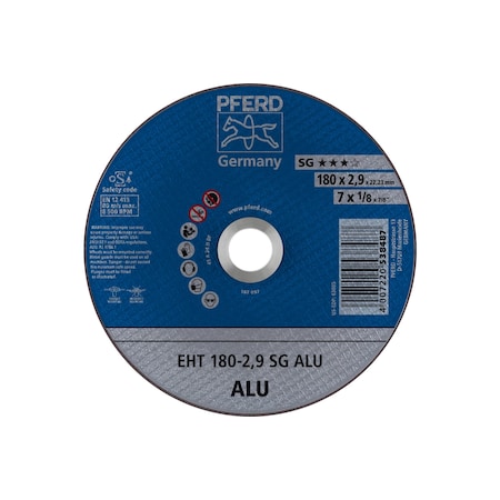 Abrasive Cut-Off Wheel, Type 1, 7 in Dia, 1/8 in Thick, 7/8 in Arbor Hole Size, Aluminum oxide A MPN:63605