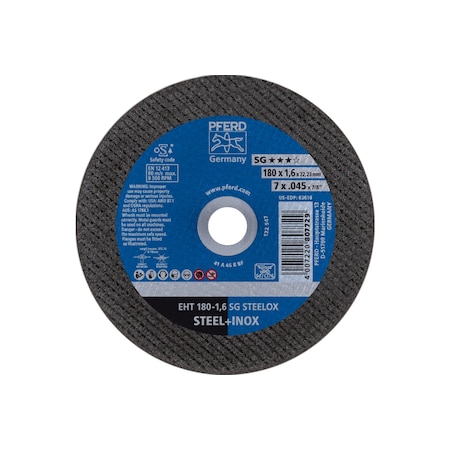 Abrasive Cut-Off Wheel, Type 1, 7 in Dia, 0.045 in Thick, 7/8 in Arbor Hole Size, Aluminum oxide A MPN:63616