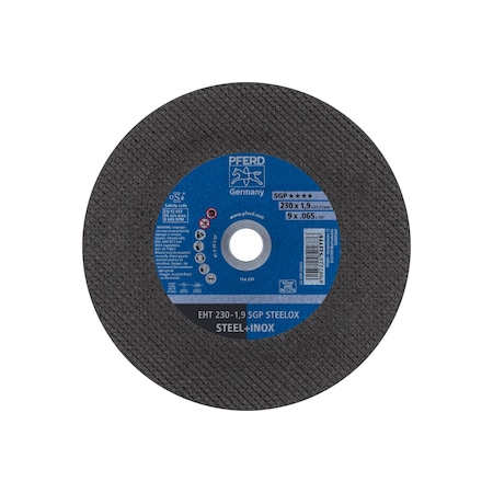 Abrasive Cut-Off Wheel, Type 1, 9 in Dia, 0.065 in Thick, 7/8 in Arbor Hole Size, Aluminum oxide A MPN:63633