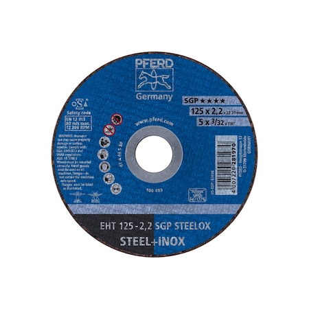 Abrasive Cut-Off Wheel, Type 1, 5 in Dia, 3/32 in Thick, 7/8 in Arbor Hole Size, Aluminum oxide A MPN:63636