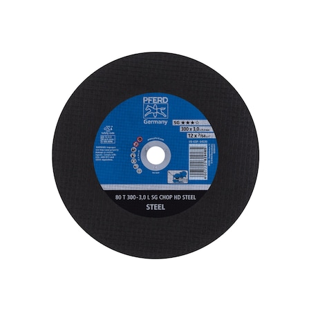 Abrasive Cut-Off Wheel, 12 in Dia, 1/8 in Thick, 1 in Arbor Hole Size, Aluminum oxide A, 30 Grit MPN:64530