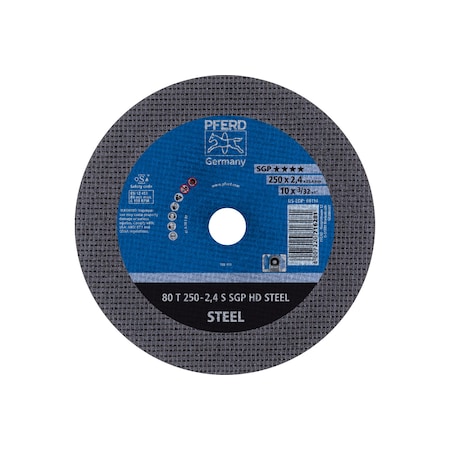 Abrasive Cut-Off Wheel, 10 in Dia, 3/32 in Thick, 1 in Arbor Hole Size, Aluminum oxide A, 36 Grit MPN:66114