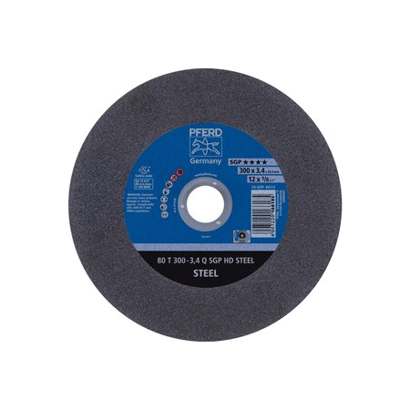 Abrasive Cut-Off Wheel, 12 in Dia, 1/8 in Thick, 1 in Arbor Hole Size, Aluminum oxide A, 24 Grit MPN:66115
