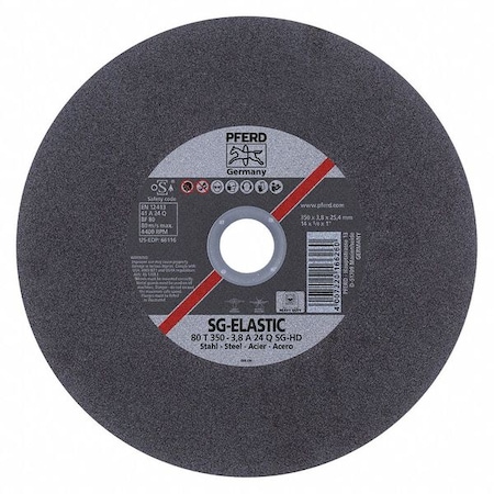 Abrasive Cut-Off Wheel, 14 in Dia, 1/8 in Thick, 1 in Arbor Hole Size, Aluminum oxide A, 24 Grit MPN:66116
