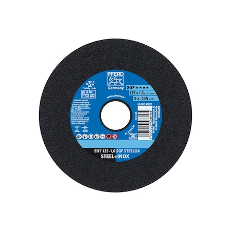 Abrasive Cut-Off Wheel, Type 1, 5 in Dia, 0.045 in Thick, 7/8 in Arbor Hole Size, Aluminum Oxide MPN:69857