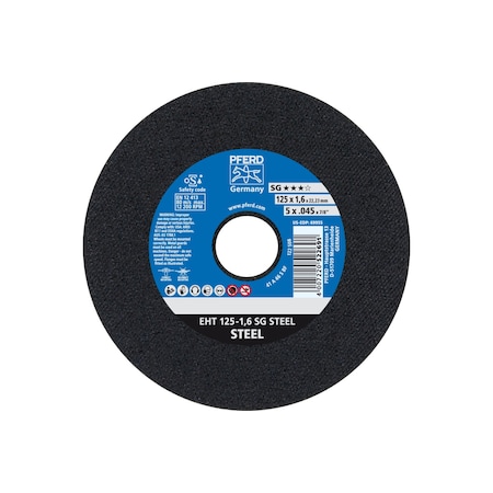 Abrasive Cut-Off Wheel, Type 1, 5 in Dia, 0.045 in Thick, 7/8 in Arbor Hole Size, Aluminum oxide A MPN:69955