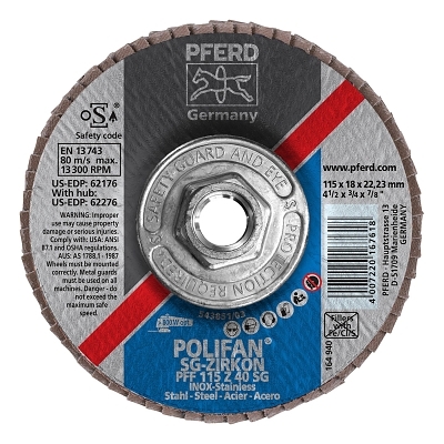4-1/2 X 5/8-11 Polifan Sg Zirc Flat 40G MPN:62276