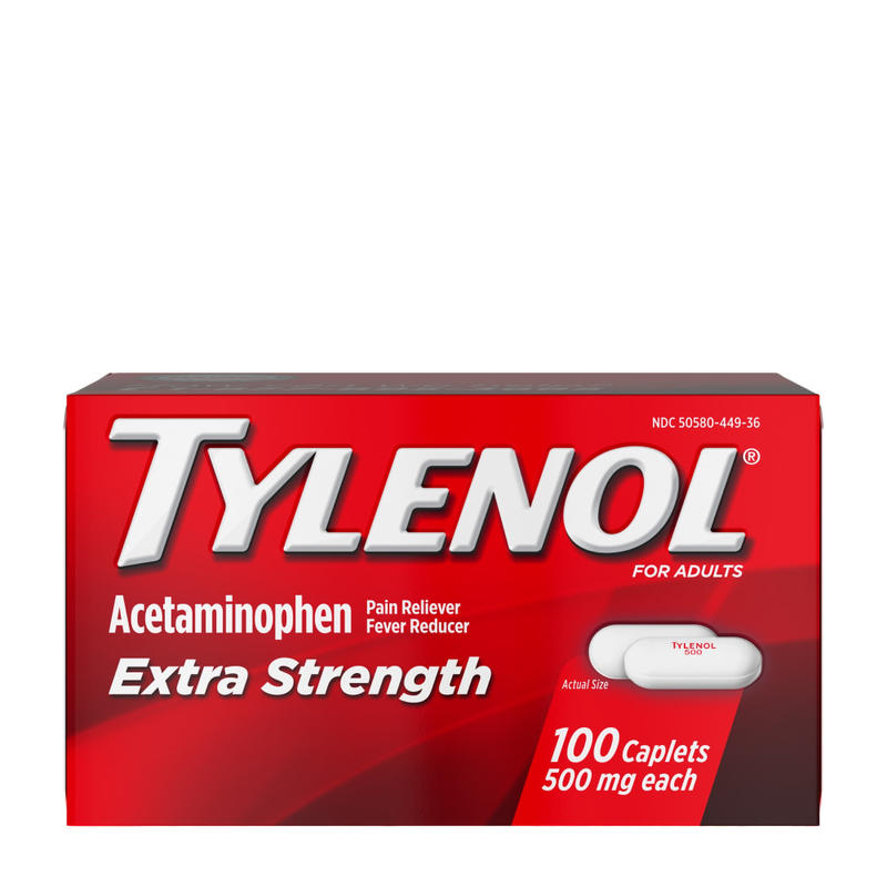 Tylenol Extra Strength Caplets with 500 mg Acetaminophen, Box of 100 Caplets (Min Order Qty 4) MPN:44909