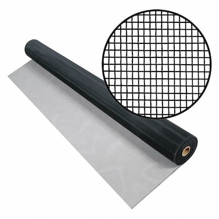 Door and Window Screen, Aluminum, 48 in W, 100 ft L, 0.01 in Wire Dia, Black MPN:3001234
