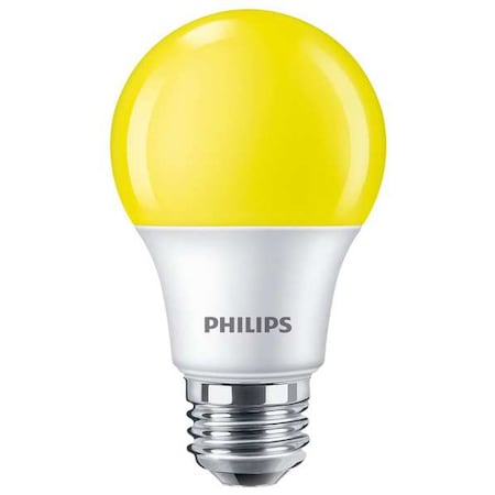 LED Bulb, A19, 3000K, 60 lm, 8W, Voltage: 120V AC MPN:8A19/LED/YELLOW/P/ND 120V 4/1FB