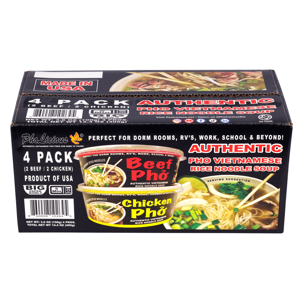 PhoLicious Authentic Pho Vietnamese Rice Noodle Soup, Variety Pack, 3.6 Oz, Pack Of 4 Bowls MPN:860008102645