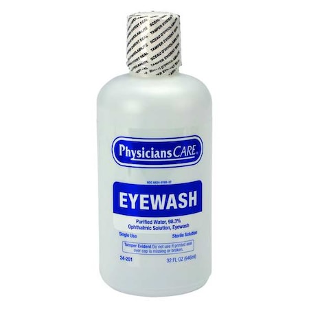 Single Use Eyewash Bottle, 32 oz, Easy Flow Nozzle, Opthalmic Solution, 3 yr Shelf Life MPN:24-201