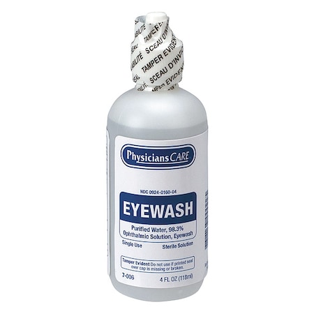 Single Use Eyewash Bottle, 4 oz, Easy Flow Nozzle, Opthalmic Solution, 3 yr Shelf Life MPN:7-006
