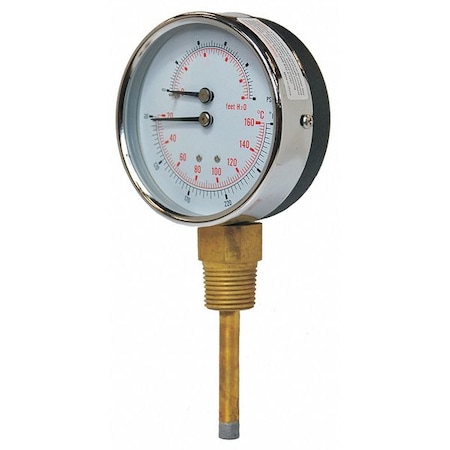 Round Boiler Gauge, 0 to 200 psi, 1/2 in MNPT, Steel, Silver MPN:TRI-HD-302L-G