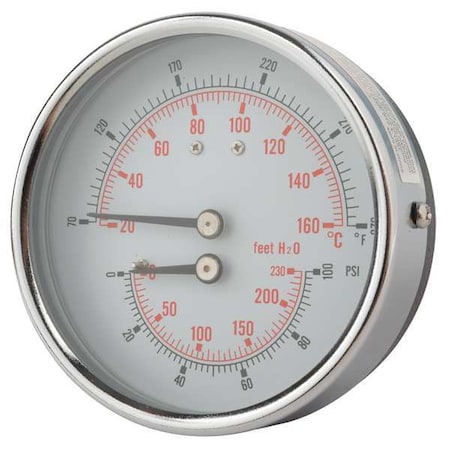 Round Boiler Gauge, 0 to 100 psi, 1/2 in MNPT, Steel, Silver MPN:TRI-HD-302R-E