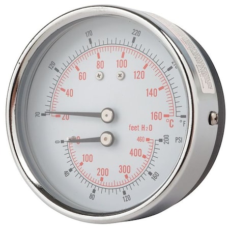 Round Boiler Gauge, 0 to 200 psi, 1/2 in MNPT, Steel, Silver MPN:TRI-HD-302R-G