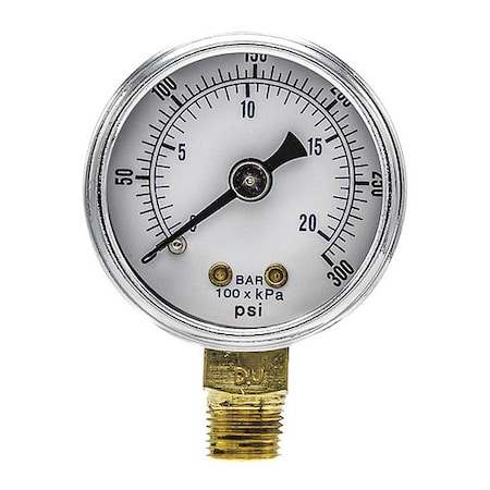 Industrial Pressure Gauge, 0 to 300 psi, 1 1/2 in Dial, 1/8 in NPT, Bottom Location MPN:101D-158H