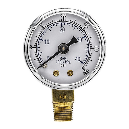 Industrial Pressure Gauge, 0 to 600 psi, 1 1/2 in Dial, 1/8 in NPT, Bottom Location MPN:101D-158K