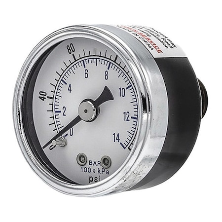 Industrial Pressure Gauge, 0 to 200 psi, 1 1/2 in Dial, 1/4 in NPT, Center Back Location MPN:102D-154G-GL