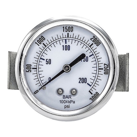 Industrial Pressure Gauge, 0 to 3, 000 psi, 2 1/2 in Dial, 1/4 in NPT, Center Back Location MPN:103D-254P