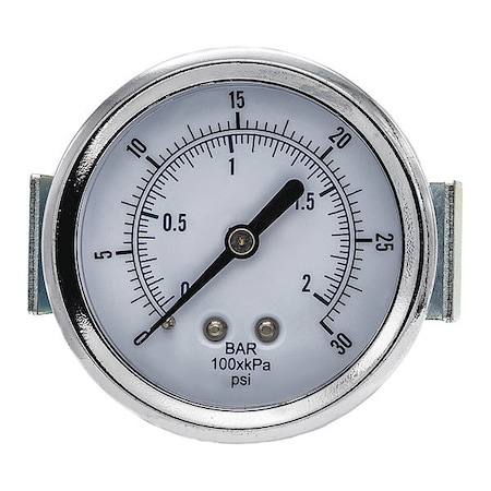 Industrial Pressure Gauge, 0 to 30 psi, 2 1/2 in Dial, 1/8 in NPT, Center Back Location MPN:103D-258C